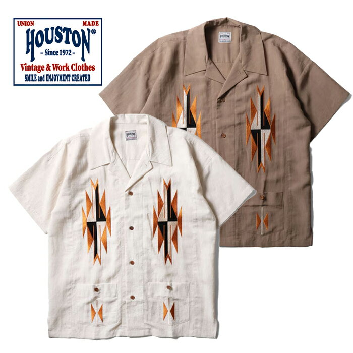 Rakuten - HOUSTON 41331 LINEN CHIMAYO S/S SHIRT【ヒューストン リネンチマヨ半袖シャツ】メンズ レディース ミリタリー アウトドア カジュアル刺繍シャツ チマヨ柄 キャンプ デイリーユース 普段使い 半袖 プリントシャツ スクエアカット オープンカラーシャツ