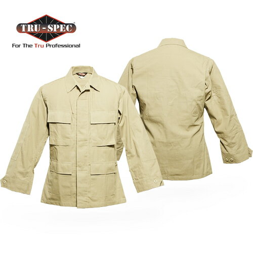 TRU-SPEC カーキ RIP-STOP BDUジャケット【トゥルースペック khaki リップストップ Jacket】メンズ ミリタリー サバゲ アウトドア カジュアル 登山 バイク ツーリング トップス アウター フラップポケット ボタン 長袖 コットン ナイロン 戦闘服