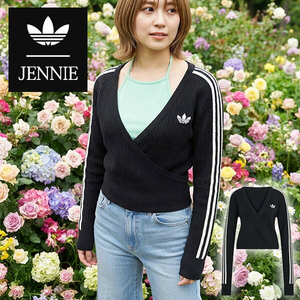 【動画あり】JENNIE ジェニー コラボ 2026秋冬新作 送料無料 アディダス ニット素材 レディース 長袖 ショート丈 カーディガン adidas KNIT CARDIGAN ORIGINALS オリジナルス C8721