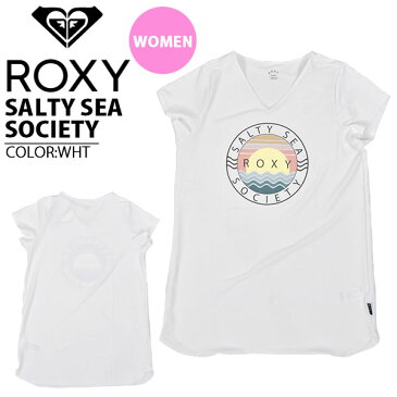 送料無料 水陸両用 半袖Tシャツ ROXY ロキシー レディース SALTY SEA SOCIETY ロング丈 半袖ラッシュガード ホワイト 白 UVカット 紫外線対策 プリントTシャツ ラッシュ ガード ウェア サーフィン プール リゾート 海水浴 トレーニング アウトドア 2020春夏新作 19%off