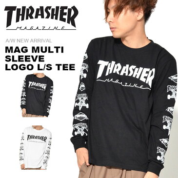 長袖 Tシャツ THRASHER スラッシャー メンズ ロゴ MAG MULTI SLEEVE LOGO L/S TEE ロゴTシャツ プリントTシャツ ロンT スケーター スケボー スノボ 2018秋冬新作 大きいサイズ
