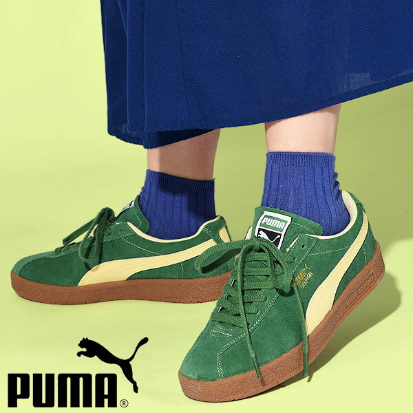 送料無料 プーマ レディース 本革 レザー スニーカー PUMA デルフィン ローカット シューズ 靴 グリーン 緑 2023春新作 390685