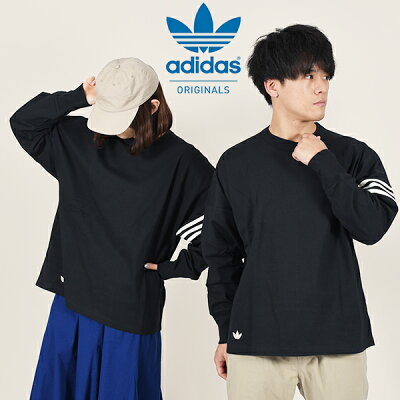 送料無料 アディダス メンズ レディース ルーズフィット 長袖 Tシャツ adidas NEUCLASSICS LS ロンT クルーネック ロゴ シャツ 3本ライン ORIGINALS オリジナルス 2023春新作 EUH19