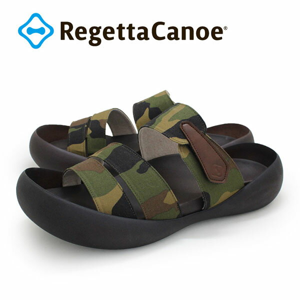 送料無料 リゲッタカヌー メンズ 迷彩柄 サンダル 3.5cmヒール Regetta Canoe ビッグフットライトサンダル コンフォートサンダル カモ柄 ベルクロ 日本製 カジュアル CJMB2508