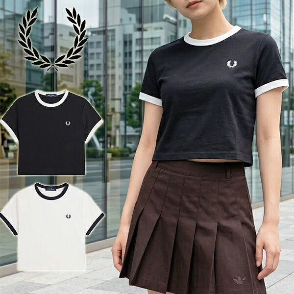 樂天商城 - 送料無料 フレッドペリー Tシャツ レディース FRED PERRY クロップド リング Tシャツ Cropped Ringer T-Shirtt トップス カットソー 半袖 クルーネック コットン ロゴ 綿100% G9163 正規販売店
