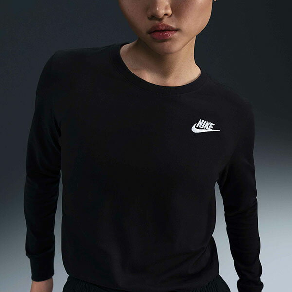 ゆうパケット対応可能！ レディース NIKE 長袖 Tシャツ ナイキ スポーツウェア クラブ ロングスリーブ トップ ロンT ブラック 黒 HF0781 2025春夏新作