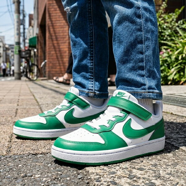 Rakuten - 2026夏新作 送料無料 ナイキ スニーカー キッズ NIKE コート ボロー LOW リクラフト PS 靴 シューズ 子供 子供靴 子ども ベルクロ 学校 通学 ホワイト グリーン DV5457