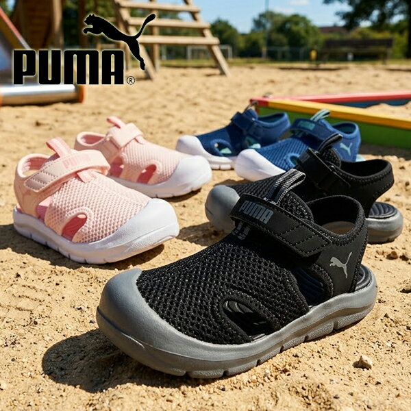 乐天商城 - 2026春夏新色 プーマ 水陸両用 ベビー サンダル つま先保護 PUMA ファンレーサー サンダル メッシュ V インファント ジュニア 子供 男の子 女の子 ビーチサンダル シューズ 靴 子供靴 ベルクロ 海 プール ビーチ 水遊び 海水浴 401576