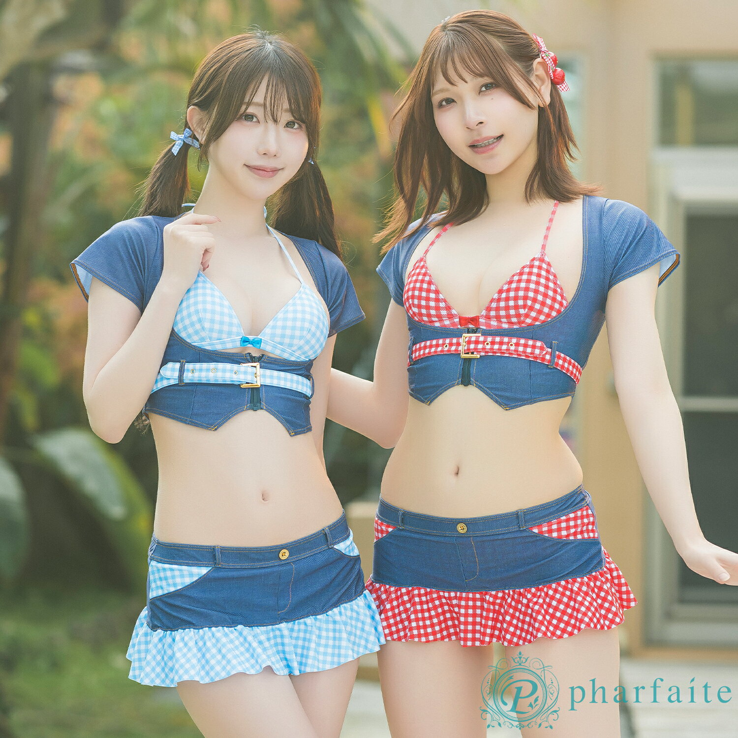 【pharfaite】Chill Gingham/ギンガムチェック＆デニム柄スイムウェア 水着 スイムウェア モノキニビキニ コスチューム