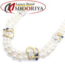 ミキモト MIKIMOTO パールネックレス 真珠5〜8ミリ ダイヤモンド サファイヤ K18WGxYG 2連 チョーカー 40cm/095626【中古】【BJ】