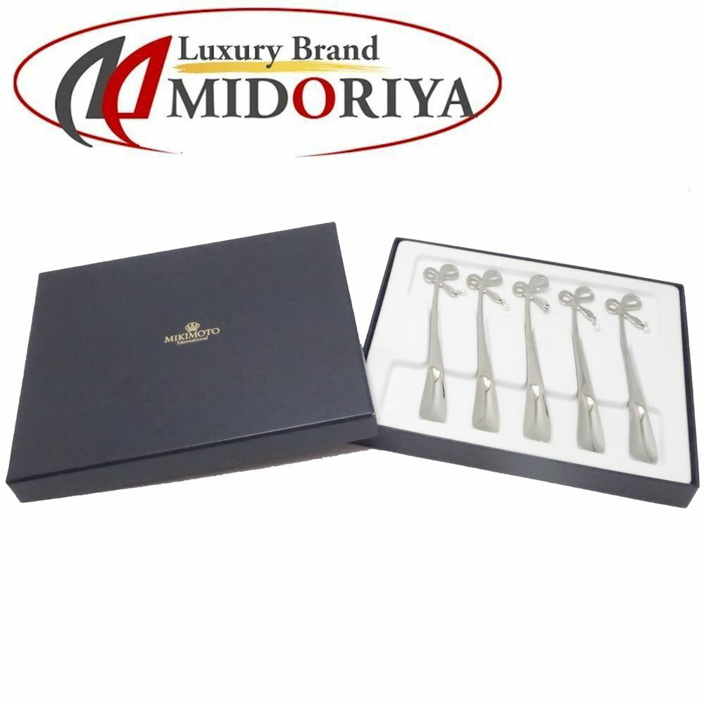ミキモト MIKIMOTO スプーン 5本セット リボンモチーフ SS パール ☆未使用/082869