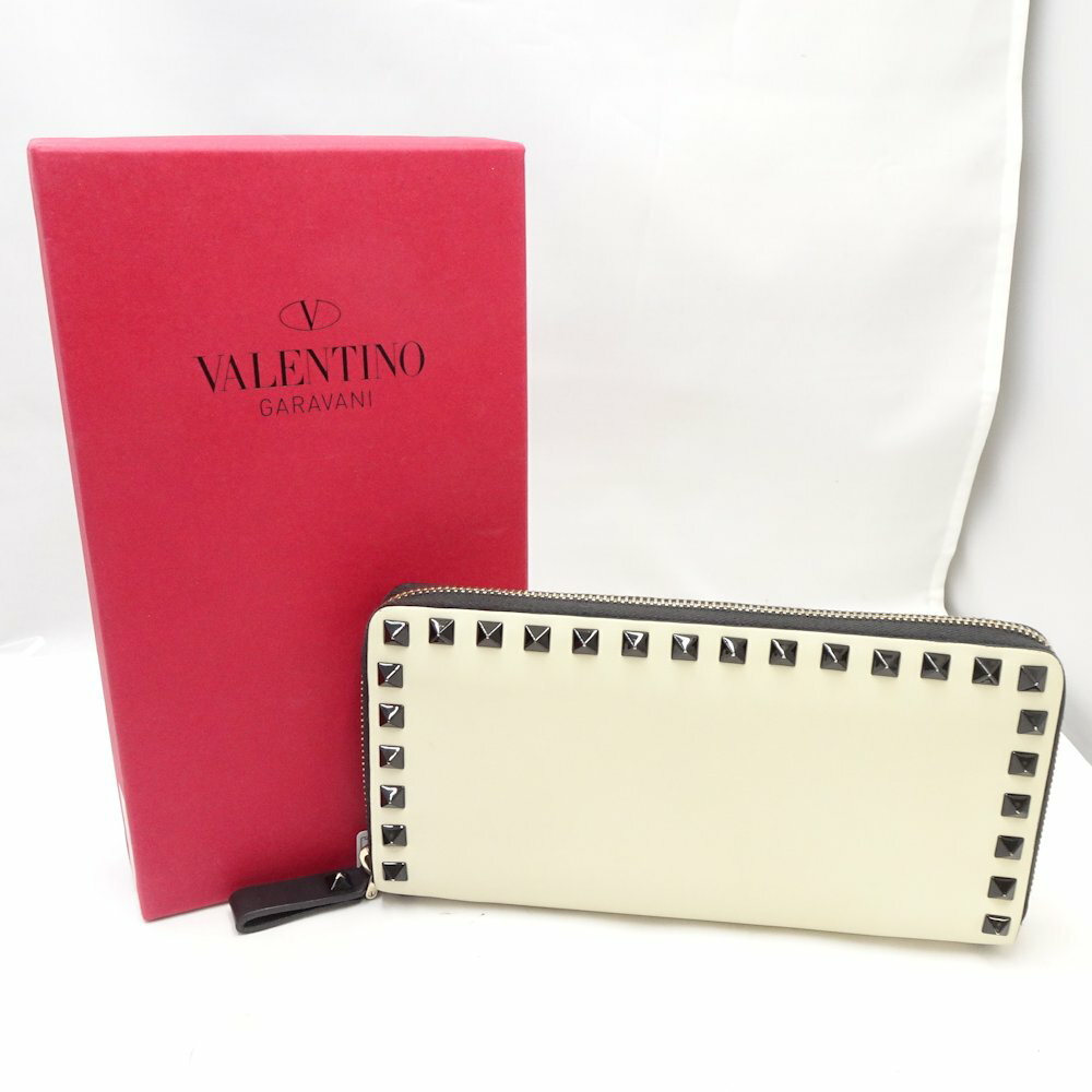 ヴァレンティノ・ガラヴァーニ Valentino Garavani ラウンドファスナー スタッズ JW0P0079VOQ 長財布 レザー ホワイト / 046027【中古】 2