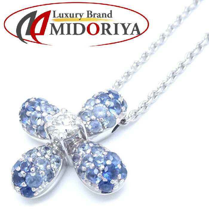 ミキモト MIKIMOTO フラワー ネックレス ブルーストーン ダイヤモンド0.13ct 花モチーフ K18WG ホワイトゴールド / 199917【中古】【BJ】