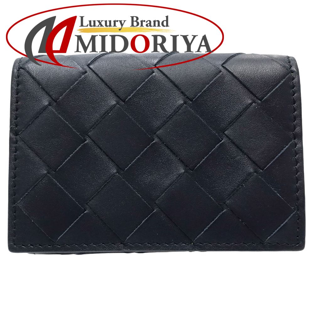 BOTTEGAVENETA ボッテガヴェネタ 三つ折り財布 イントレチャート タイニーウォレット レザー ネイビー イエロー/181059【中古】
