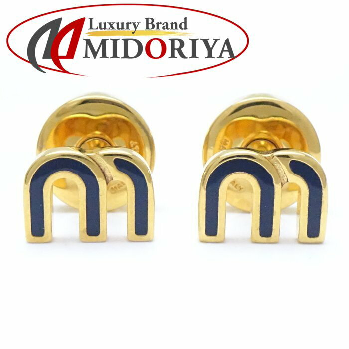 MIUMIU ミュウミュウ ロゴ ピアス BALTICO ダークネイビー GP ゴールドメッキ /293054【中古】【BJ】