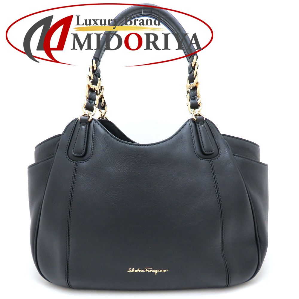 Rakuten - Salvatore Ferragamo サルヴァトーレフェラガモ ガンチーニ FZ-21F077 ハンドバッグ レザー ブラック レディース /352750【中古】