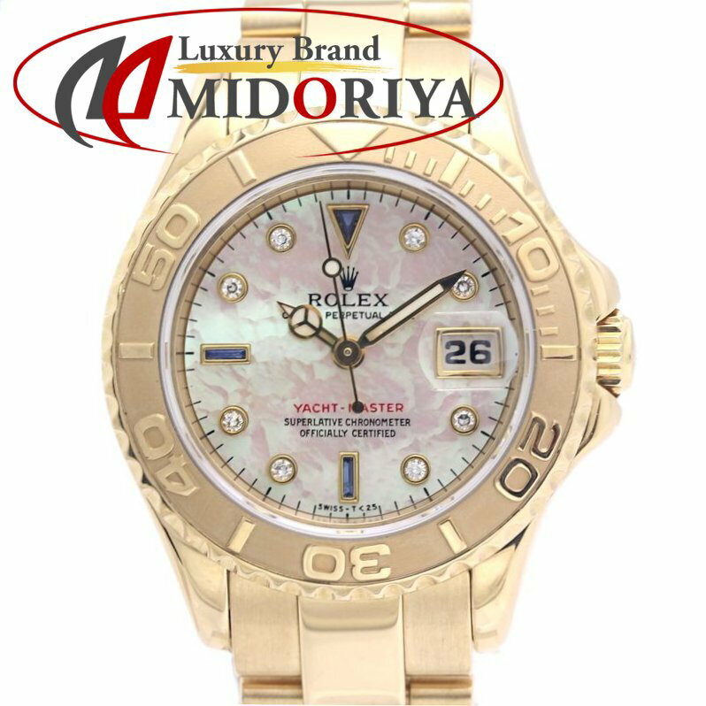 Yacht Master - ROLEX ロレックス ヨットマスター 8Pダイヤモンド 3Pサファイヤ ホワイトシェル 69628NGS 【磨き済】【中古】腕時計 レディース K18YG イエローゴールド /40292