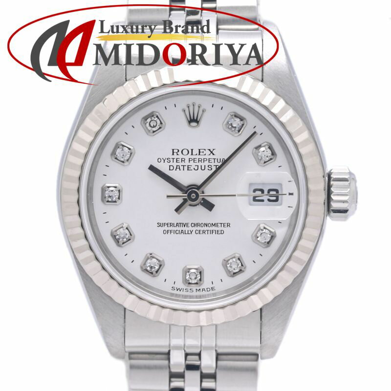 LINE お友だち登録で＼今すぐ使える／1,000円OFFクーポンプレゼント中♪ 商品説明 取扱店舗 ミドリヤ川越本店 状態 中古ABランク 型番 79174G 素材 K18WG ホワイトゴールド / ステンレススチール 文字盤 ホワイト/10Pダイヤモンド サイズ [ケース幅]約26mm(リューズ除く) [腕周り]最大約18cm 重量 53.7g ケース形 ラウンドフェイス ディスプレイタイプ アナログ表示 仕様 日付表示 ムーブメント 自動巻き 日差 +1～+5秒 メンテナンス 機械点検済、簡易仕上げ済 シリアル P1774**(2000年) 付属品 保存箱、説明書 （英語）、保証書 備考 ※デイトチェンジ時刻00:01 [ケース] 小傷少々[ベゼル] 傷多い / 打痕[ラグ] 小傷少々[裏蓋] 小傷少々[バックル] 小傷少々[ベルト/ブレスレット] 小傷少々[ガラス/風防] 縁に小傷 / 表面に小傷[文字盤] きれいです＊お使いのモニターにより、商品実物と画像の色味が若干異なる場合がございます。ご了承くださいませ。 商品ランクにつきまして