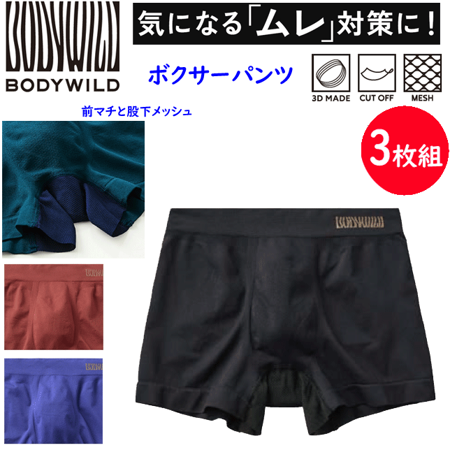 メール便発送 グンゼ ボディーワイルド BODY WILD ボクサーパンツ メンズ オールシーズン 立体成型 ベンチレーション ムレ防止 通気性 カットオフ メッシュ 洗濯タグなし 無地 カジュアル 下着 パンツ 肌着 GUNZE BWM000A 父の日 プレゼント 楽天 通販 メール便送料込み