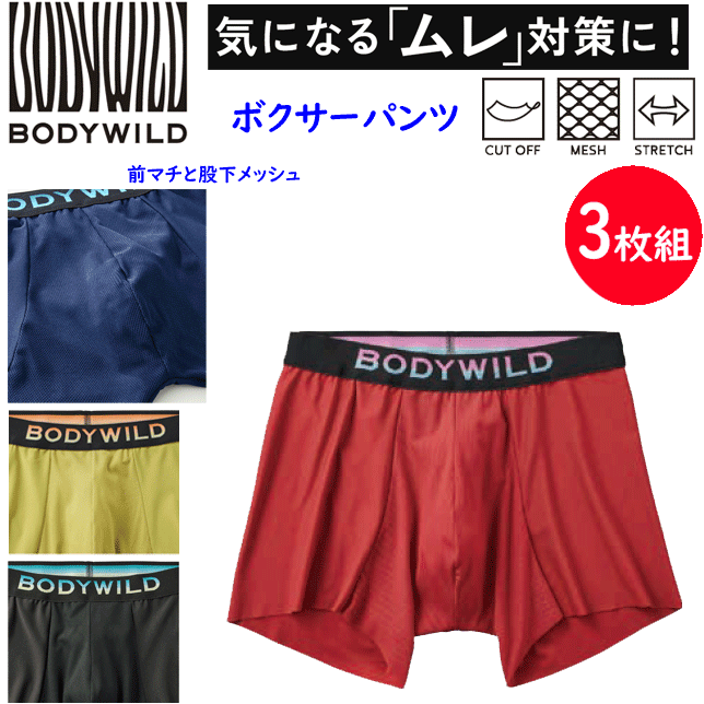 Gunze - 3枚組 まとめ買い グンゼ BODY WILD ボクサーパンツ メンズ オールシーズン ベンチレーション ムレ防止 通気性 カットオフ メッシュ 無地 カジュアル 下着 パンツ 肌着 前とじ BODY WILD ボディワイルド GUNZE BWM001A M L LL 父の日 プレゼント 楽天 通販 送料込み