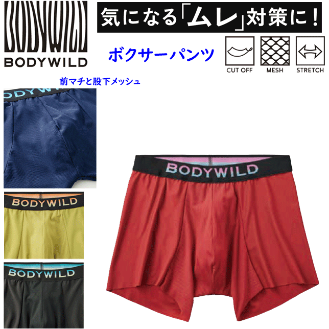 メール便発送 グンゼ BODY WILD ボクサーパンツ メンズ オールシーズン ベンチレーション ムレ防止 通気性 カットオフ メッシュ 無地 ..