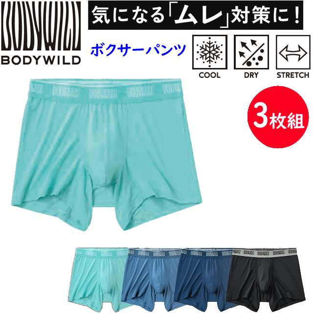 3枚組 まとめ買い グンゼ BODY WILD ボクサーパンツ メンズ 春夏 接触冷感 ひんやり 吸汗速乾 無地 カジュアル 黒 ブラック 紺 ネービー 水色 青 下着 パンツ 肌着 前とじ BODY WILD ボディワイルド GUNZE BWC000A M L LL 父の日 プレゼント 楽天 通販 送料込み