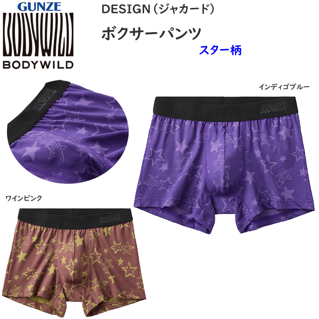 Gunze - メール便発送 グンゼ BODY WILD ボディワイルド ボクサーブリーフ スター柄 DESIGN ジャカードパターン 前とじ メンズ GUNZE BODY WILD 下着 紳士 肌着 ボクサー シンプル ボクサー 父の日 プレゼント ギフト BWE121A 楽天 通販 メール便送料込み