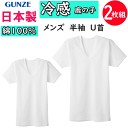 2枚組 まとめ買い グンゼ 日本製 メンズ 涼感平台 冷感 鹿の子 綿100% 半袖 U首 Tシャツ GUNZE 半袖Tシャツ 下着 紳士 肌着 父の日 敬老の...