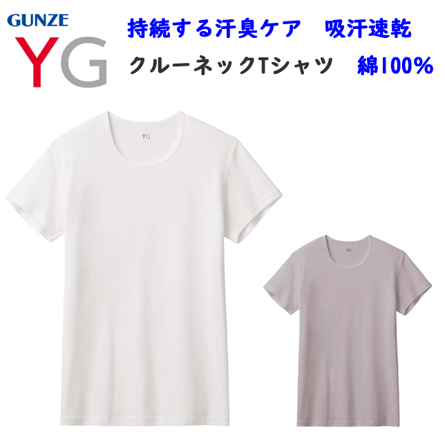 メール便発送 メンズ クルーネック Tシャツ 汗臭ケア 消臭 吸汗速乾 立体設計 グンゼ ワイジー 