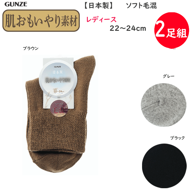 2足組 まとめ買い メール便発送 グンゼ 肌思いやり素材 日本製 ソフト毛混 レディース ソックス 婦人 靴下 GUNZE 冷え取り靴下 プレゼント 母の日 敬老の日 楽天 HCW821 メール便送料込み