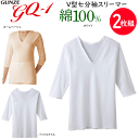 2枚組 まとめ買い グンゼ GQ-1 快適仕様 V型七分袖スリーマー 綿100% 長袖インナー コットン100% インナー ゆったり GUNZE 婦人 アンダー レディース肌着 下着 GQ4046H 新作 定番 母の日 敬老の日 介護 プレゼント ギフト 楽天 通販 送料込み