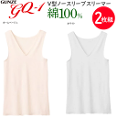 2枚組 まとめ買い グンゼ GQ-1 快適仕様 V型ノースリーブスリーマー 綿100% タンクトップ ノースリーブインナー コットン100% インナー ゆったり GUNZE 婦人 アンダー レディース肌着 下着 GQ4054E 新作 定番 母の日 敬老の日 介護 プレゼント ギフト 楽天 通販 送料込み
