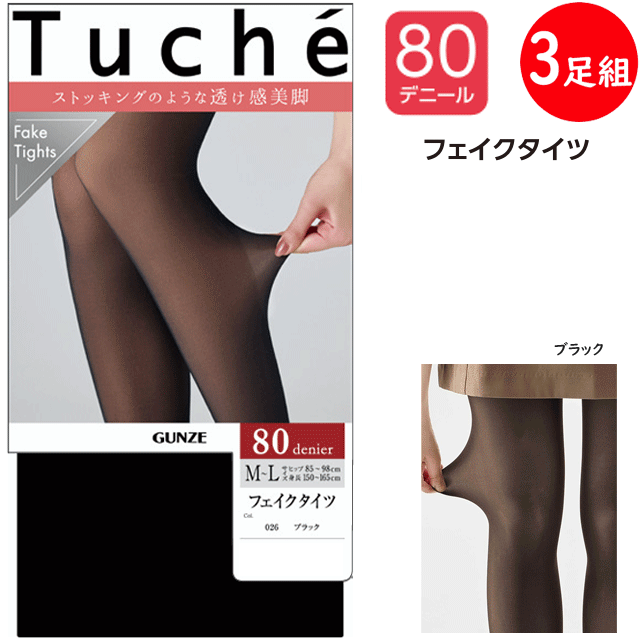 3足組 まとめ買い グンゼ Tuche トゥシェ 婦人 フェイクタイツ Tuche 80デニール 黒ストッキングのような透け感 AW 秋冬用 THW004 プレゼント フォーマル 入学式 卒業式 レディース オフィス 楽天 通販 送料込み