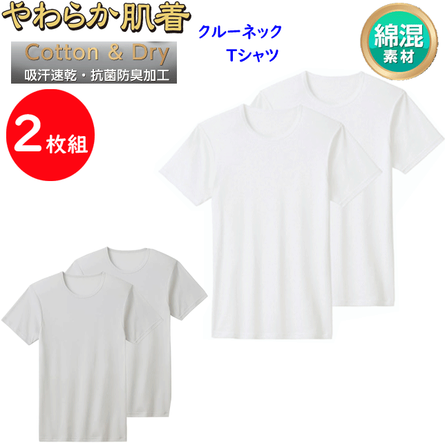 2枚組 グンゼ やわらか肌着 クルーネックTシャツ 抗菌防臭加工 GUNZE インナートップス 吸汗速乾 メン..