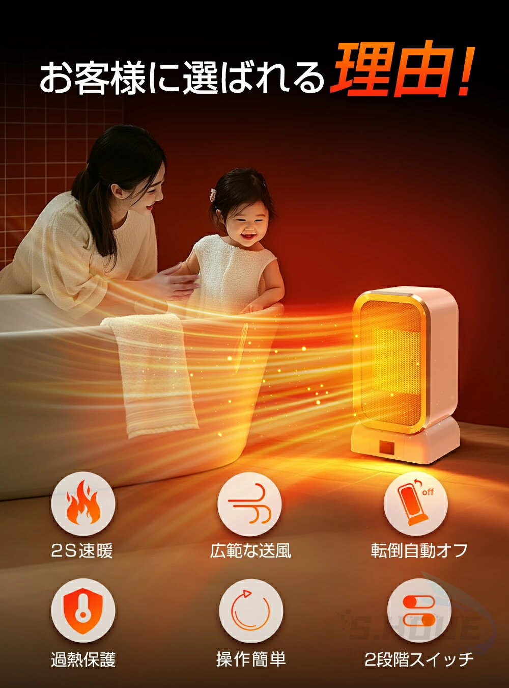 セラミックヒーター ヒーター 電気ストーブ ファンヒーター 速暖 電気ヒーター 足元 ヒーター 暖房器具 小型 風量3段階 転倒自動オフ セラミックファンヒーター 省エネ 軽量 静音 コンパクト 10畳 電気ファンヒーター PSE認証 2