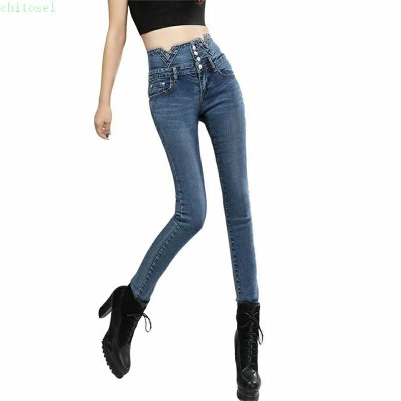 Rakuten - ジーンズ レディース スキニーデニム デニムパンツ デニム ズボン ハイウエスト デニム ハイウエスト レギンス ロング丈 ボトムス 着痩せ