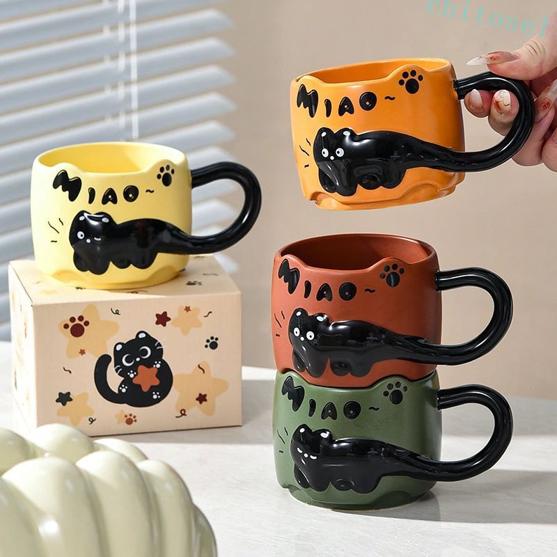 購入2点で5%OFF 4個セット 猫の浮雕デザインの重ねられる収納用マグカップ コーヒー ミルク 水 飲み物 phoebehou お茶など 多様な用途に使える オフィスと家庭でお使いいただけます ゲストを楽しませる 猫用 散歩 中型犬