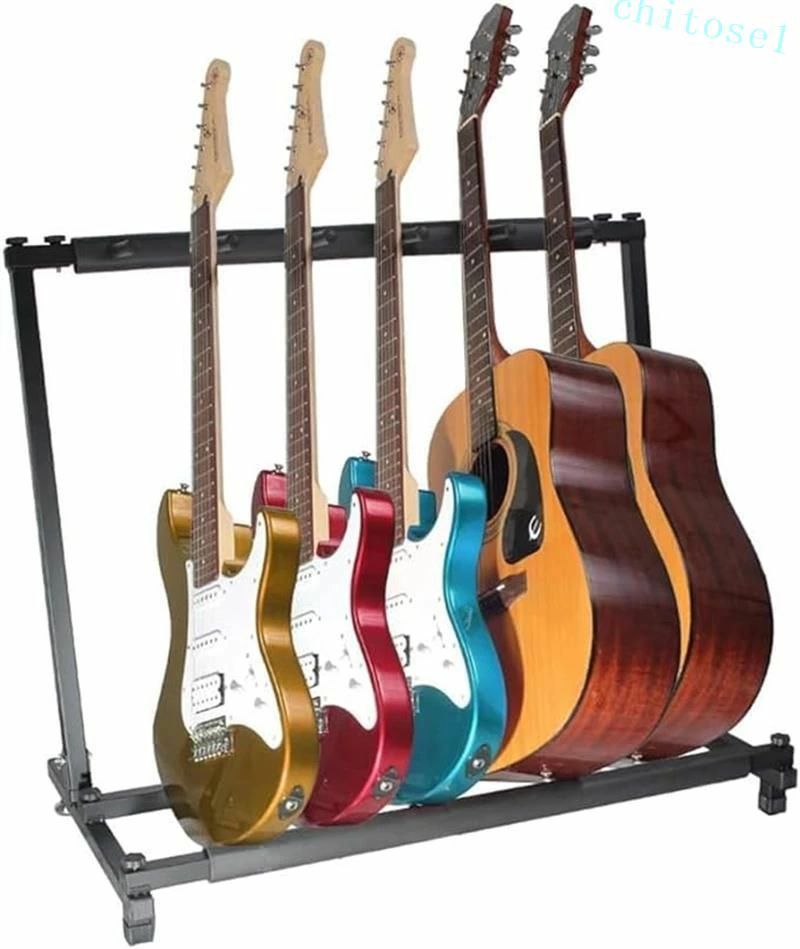 購入2点で5%OFF 5本収納 収納しやすい 折りたたみ ギタースタンド ユニバーサル phoebehou 転倒防止用ゴム付属 楽器本体に傷が付くのを防ぎます 安定耐久 ブラケット 省スペース おしゃれ 北欧 シンプル インテリア 便利