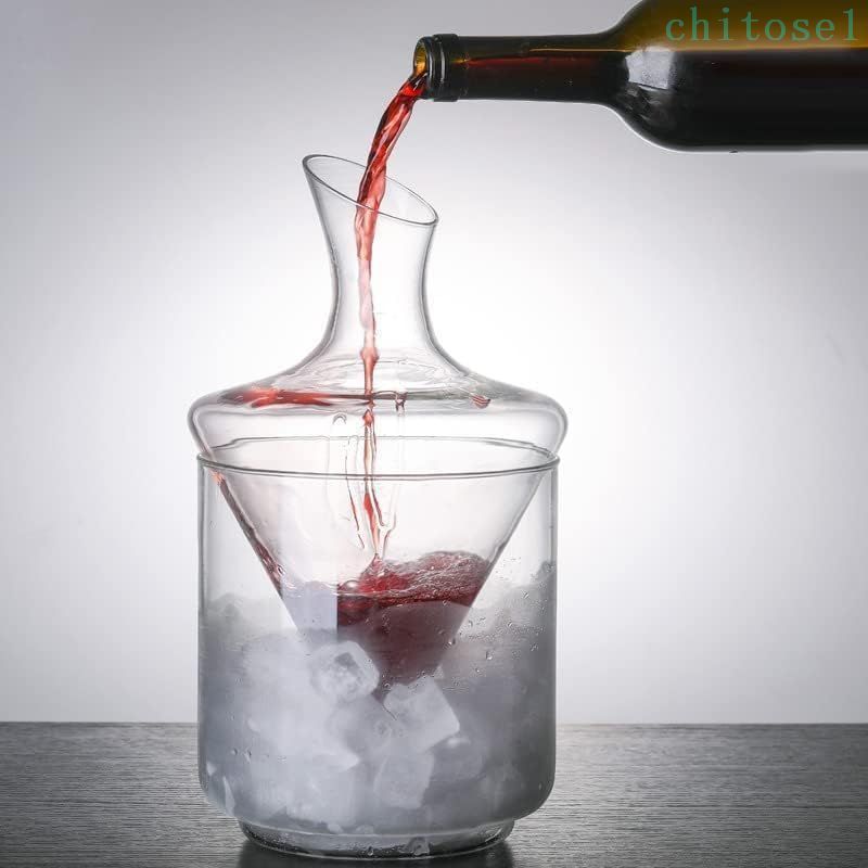 Ice Bell - 購入2点で5%OFF ワインデカンタ デキャンタ Gugrida 冷酒器 氷のバケツ 耐熱 耐寒性 高ホウ素シリカガラス材料 無毒 無味 1000cc アイスバケットスタイルのウェイクアップワインポット付き 徳利セット 和酒徳利セット phoebehou