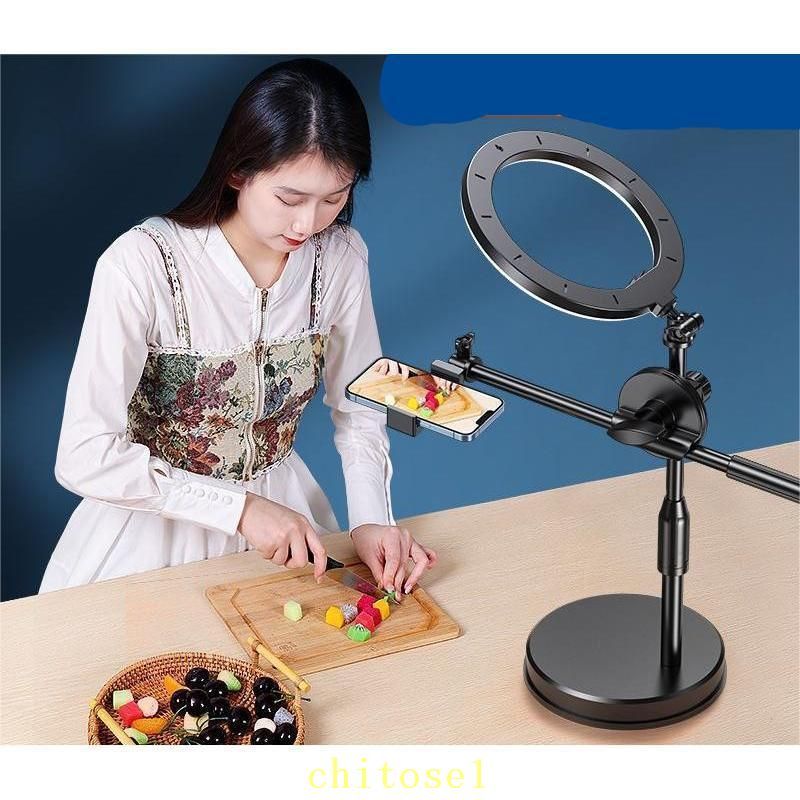 購入2点で5%OFF 俯瞰撮影 スマホスタンド 手元撮影 動画撮影 LED 26cm リングライト スマホホルダー 真上から撮影 手元を映す 3色調光 9段階調節 伸縮 撮影スタンド 自撮りスタンド 持ち運び YouTube生放送 phoebehou