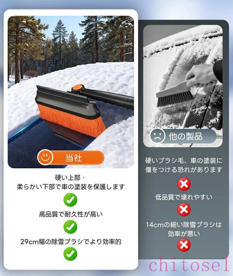 購入2点で5%OFF スノーブラシ 車用 除雪ブラシ 4in1 雪かきスコップ 伸縮式雪ブラ...