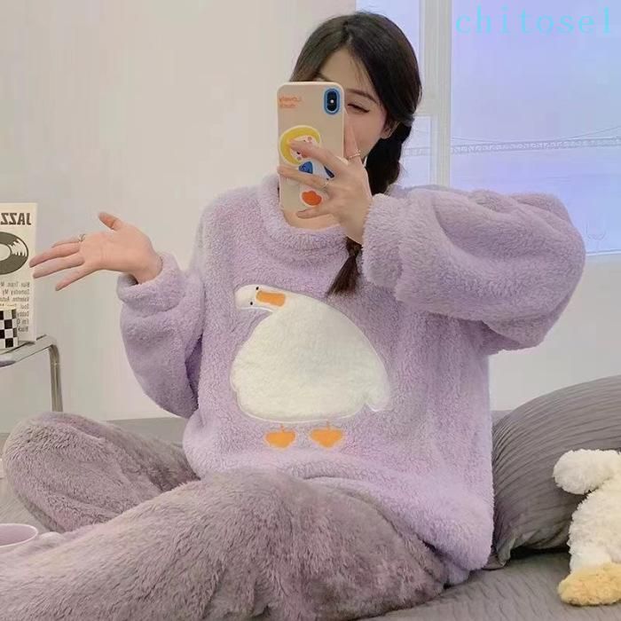 購入2点で5%OFF レディース 可愛い ゆったり 冬 暖かい パジャマ モコモコルームウェア 14種類 長袖 丸首 フランネルルームウェア 上下セット 部屋着 おしゃれ カジュアル きれいめ 大人 体型カバー 通勤 通学 春 夏 秋 phoebehou