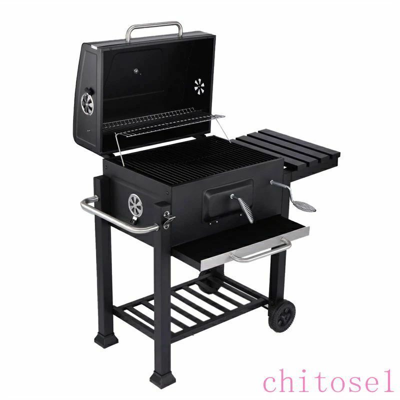 Grill Pans - 炭火焼き 中型bbq コンロ 焚き火台 家族5人〜20人ぐらい最適 炭補充 灰片付けしやすい 保温網 棚板 タイヤ追加 移動楽々 ステンレスグリル コンロセットアウトドア キャンプ