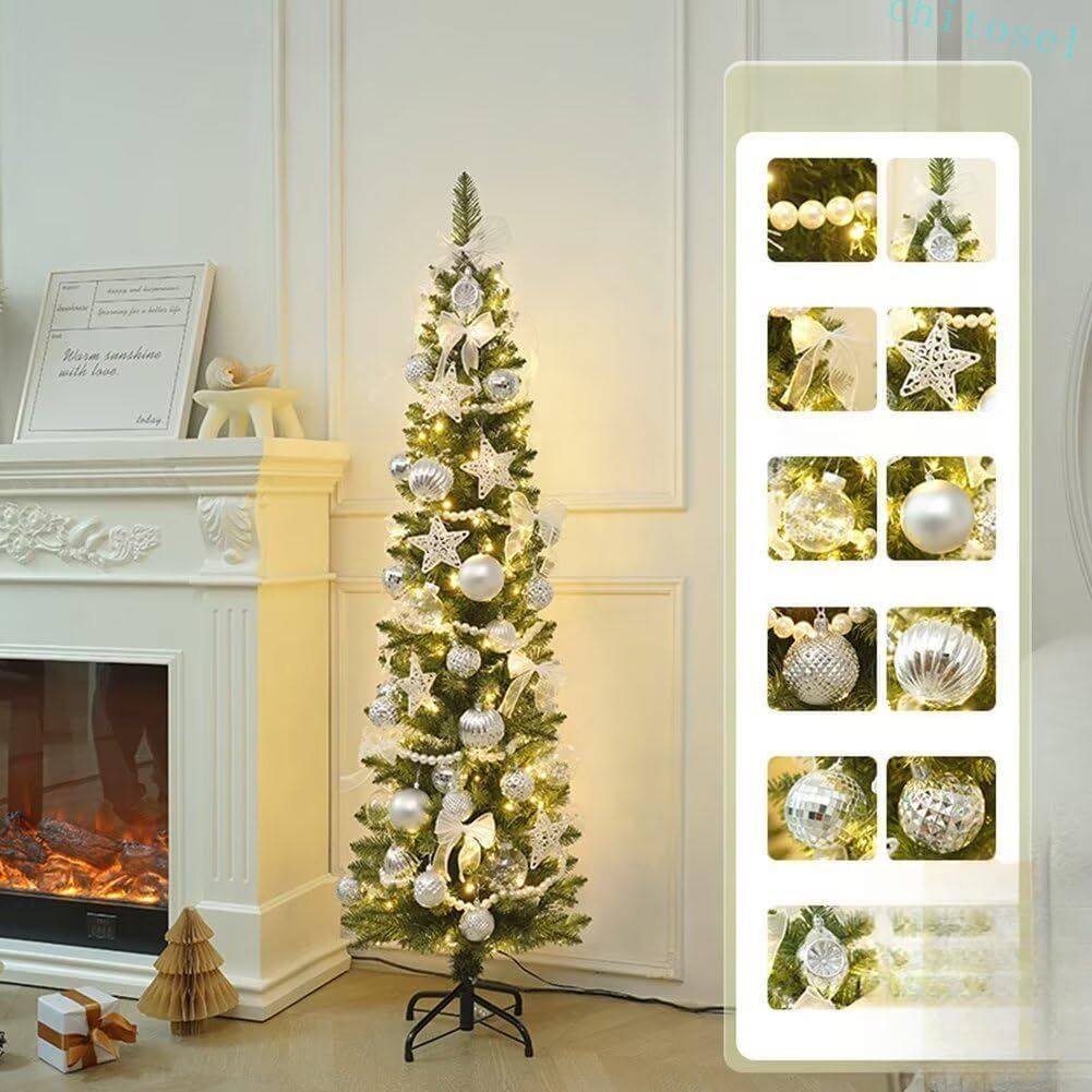 Rakuten - 購入2点で5%OFF クリスマスツリー スリム クリスマスツリーセット LEDライト付き 飾り付き 収納便利 オーナメントセット phoebehou 組み立て簡単 プレミアムツリー 清潔 業務用 家庭用 新生活 省スペース 便利グッズ