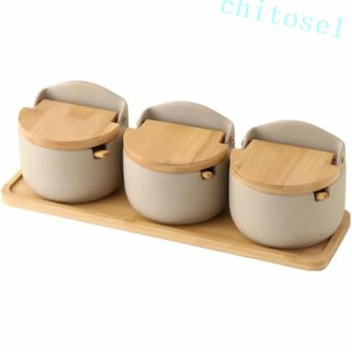 購入2点で5%OFF 調味料ポット セラミック スパイスジャー シュガー キッチン 家庭用 2個入れ 塩 調味料入れ phoebehou 竹の蓋付き 新生活 省スペース プレゼント 業務用 キッチン用品 一人暮らし 清潔 便利グッズ おしゃれ