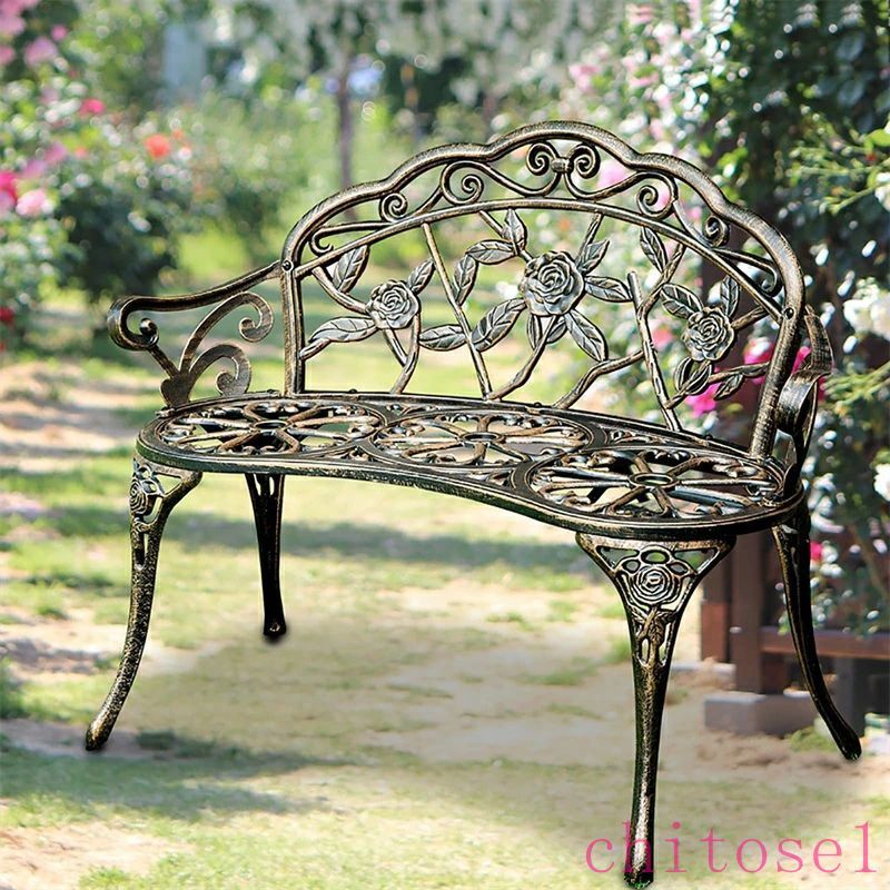 購入2点で5%OFF 2人用シート屋外ガーデンベンチ公園ベンチ 鋳造アルミニウムシート...