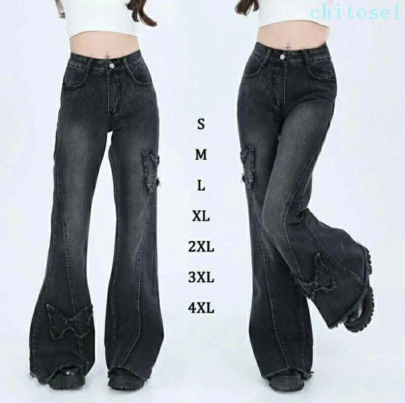 Women's Flare Pants Denim Bottoms Harajuku Style Denim Pants Wide Pants Stylish Clean and Stylish Spring Summer Autumn Lightweight Women's Jeans Simple Leg-lengthening Slimming 10-minute length Hip Hop Street Outing Daily Casual