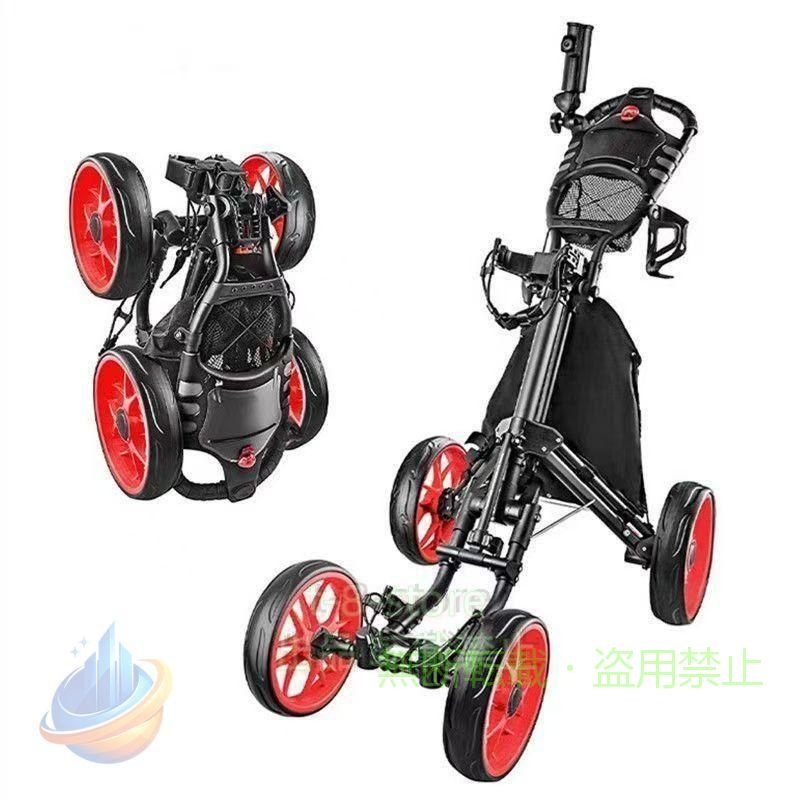 【 製品仕様】カラー：ブラック。サイズ：長さ110cmx幅90cm。重さ8.3KG。 4個ホイール、本体 「注意：キャディーバッグは含めていません。」 【耐久性】ゴルフカートは高品質のアルミニウム構造とプラスチックでできており、さまざまな地形で強力な耐荷重能力と完璧なバランスとトラクションを確保します。頑丈のタイヤにより、優れた安定性を提供します。 【移動が簡単】最大の移動性のために、このゴルフカートにはボールベアリングホイールもあり、どんな地形にも滑らかな乗り心地を備えています。機能的な手動で作動したブレーキ設定、折りたたみ式で保管が簡単です。 【幅広い用途】ゴルフカートはゴルフ場の環境に合わせて設計されており、ゴルフ愛好家に大変便利です。を背負ってのホール移動は結構な重労働ですが、 このキャリーカートさえあれば、らくらくホール移動。 【収納便利】オープンして、一つの流体の動きで終了。迅速な折り畳み機構と、クイックリリースホイールで、それはほんの数秒であなたのトランクに戻って準備ができて、簡単に格納され、コンパクトに収納半分に折ります。