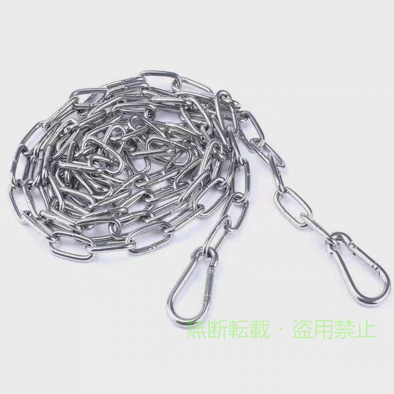 素材・形状等：304 ステンレス　リンクチェーン 線　径：6mm/8mm 長　さ：5m/10m/15m/20m サビに強い高品質のステンレス製品で、高い強度を保ち、耐久性に優れているので雨にも負けず屋内外でご使用いただけます 防犯の強化に施設の出入り口や駐車場の間仕切り、自転車、バイクなどの盗難防止に役立ちます。 　建設現場における資材の固定、工場での転倒防止、物流・運送での荷締め、地震や台風などの自然災害に備える防災面など、広範囲に活躍します。 　水にも強く、漁業や船舶でも使用でき、またご家庭でのDIY・装飾・インテリアにどうぞ！