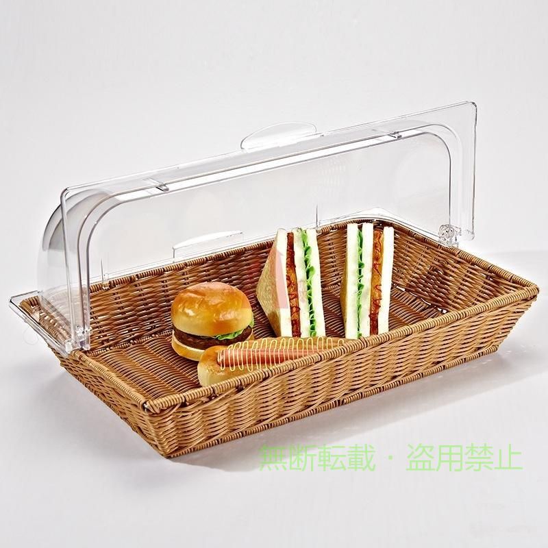 1.素材：模造籐織り 2.サイズ：42*28*26cm、53*33*29cm 3.果物やパンなどの食材入れとしては勿論、キッチンツールや調味料などの雑貨の収納にもピッタリです。様々な用途に使えます。 4.プラスチック素材を編んで作りましたし、水にも強いので汚れた場合は洗えますので常に綺麗な状態を保つことができます。 5.自宅、ホテル、レストラン、パン屋、ケーキ屋でパン入れなどの他、食器入れにもおすすめします。